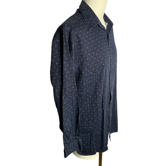 John Henry Button Up Long Sleeve Shirt M Black Blue Circles Cotton Collared - Picture 5 of 6